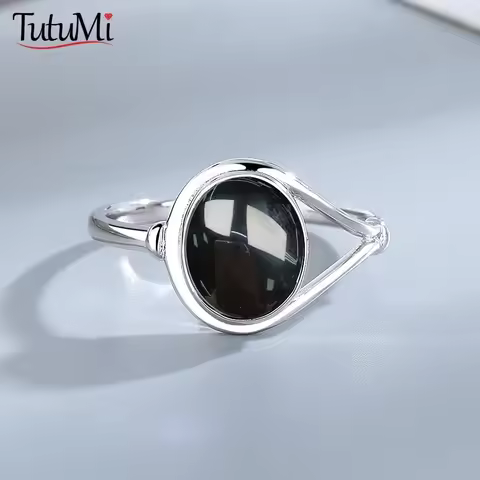 925 Sterling Silver Ring Natural Oval Black Onyx 8*10mm Simple Style Certifie Ring With Natural Stone Fine Jewelry For Women Men