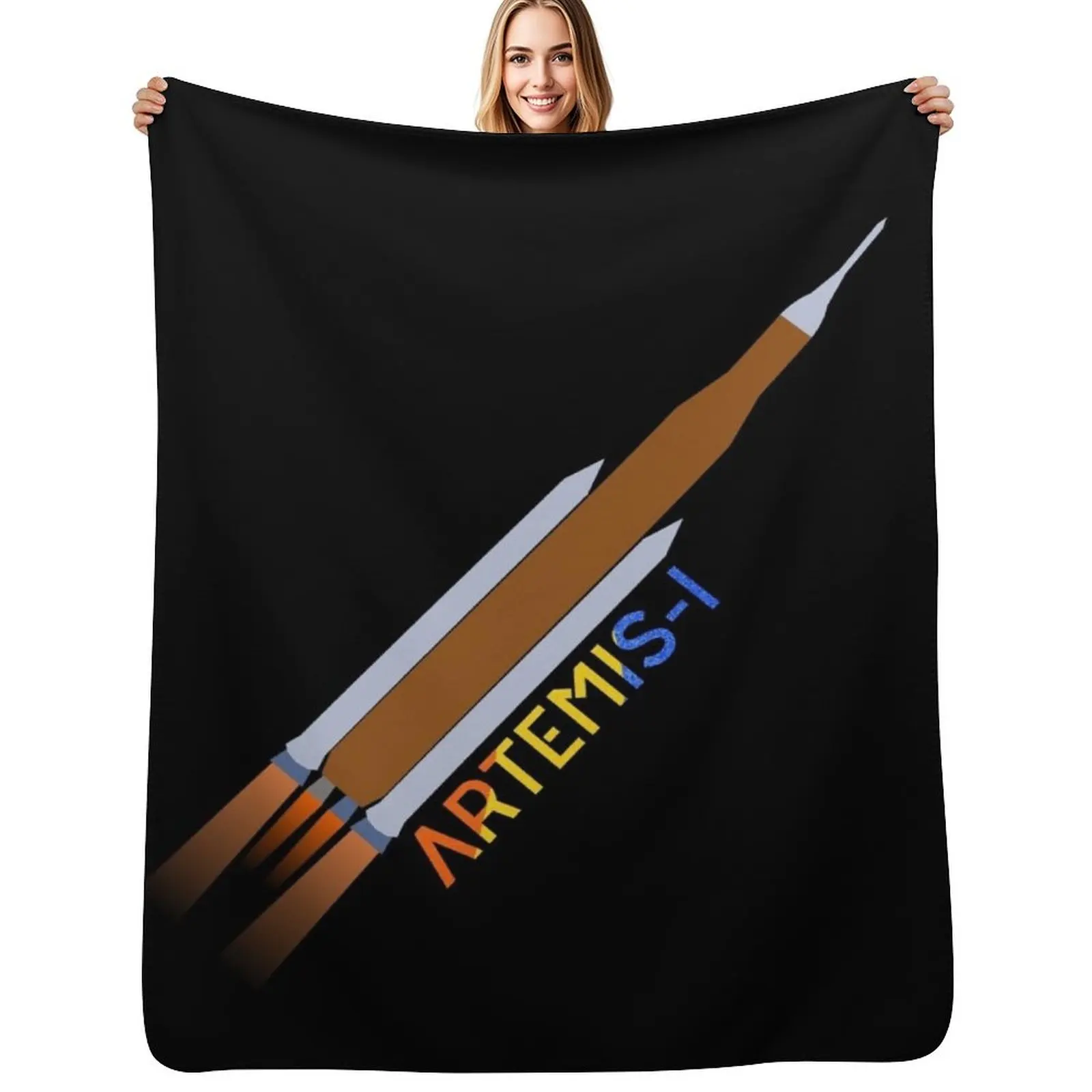 Artemis / Artemis 1 / SLS - The Moon Rocket (Black Edition) Throw Blanket Portable Lightweight Blanket for Travel Camping
