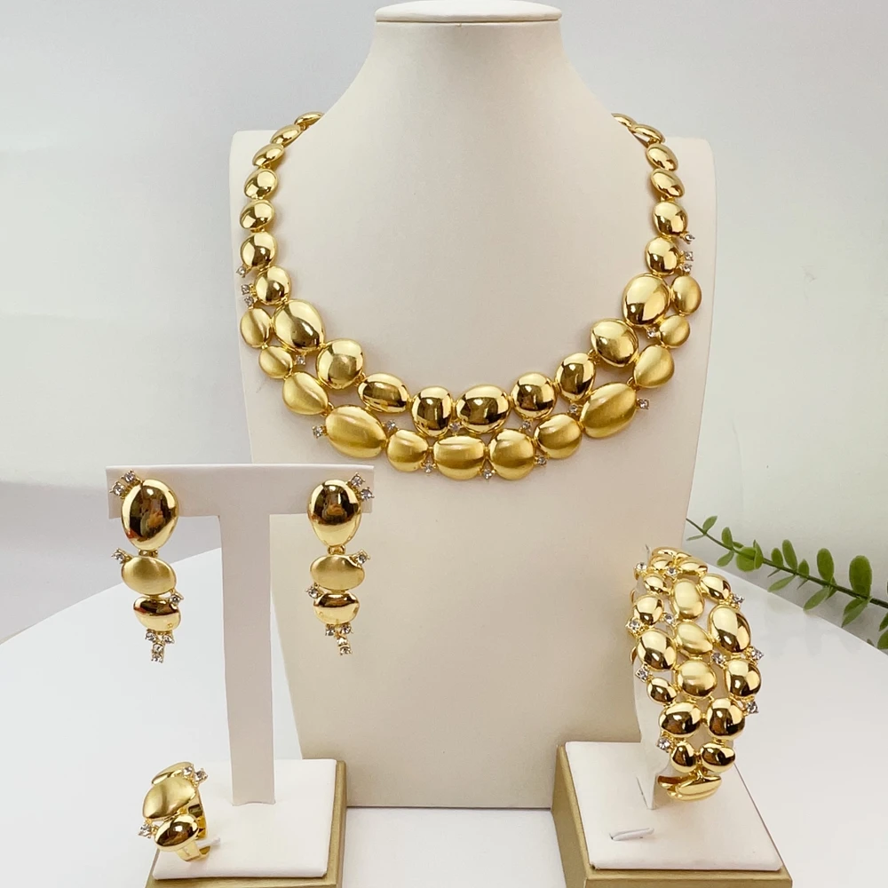 Italian Dubai Simple Style Big Bold Necklace Luxury Quality African Bride Jewelry Set For Women Party Gifts FHK29057