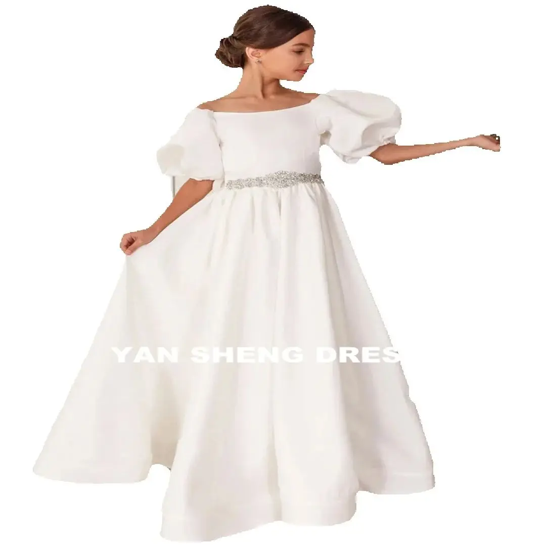 Customized Flower Girl Dresses With Bow Sleeveless For Wedding Birthday Party Pink Tulle Hight-Low Skirt First Communion Gowns