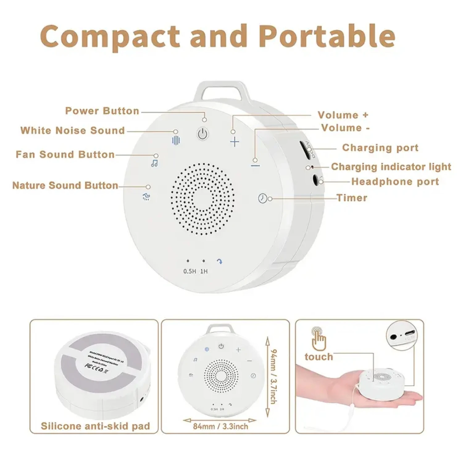 Compact and Lightweight Portable White Noise Machine with 19 Relaxing Soothing Sounds, Perfect for Adults, Kids, and Babies - Id