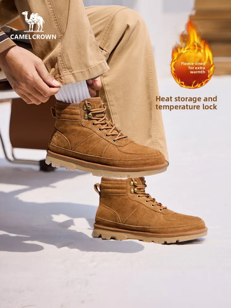 Golden Camel Men's High-top Snow Boots 2026 Winter New Thick-Soled Velvet Warm Non-Slip Cotton Shoes Outdoor Casual Sneakers