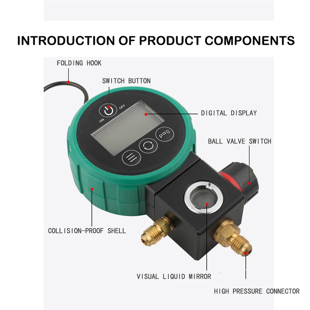 Refrigeration Gauge Digital Mainfold HVAC Air Conditoner Pressure Temperature Meter Tester