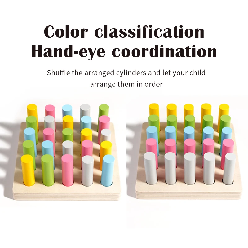 Children's Montessori Early Education Wooden Colorful Plugboard Hand-eye Coordination Training Color Cognitive Educational Toys