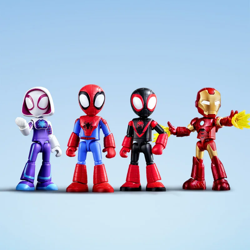 Marvel Anime Peripherals Spider Man Spider Gwen Iron Man Hulk Figure Toy with Silk Launcher Birthday Gift