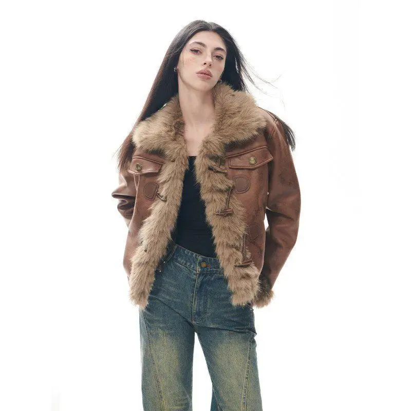 아메리칸 스타일 빈티지 인조 모피 코트 여성용 따뜻하고 우아한 패션 재킷 아우터 빈티지 Y2K 의류 시크