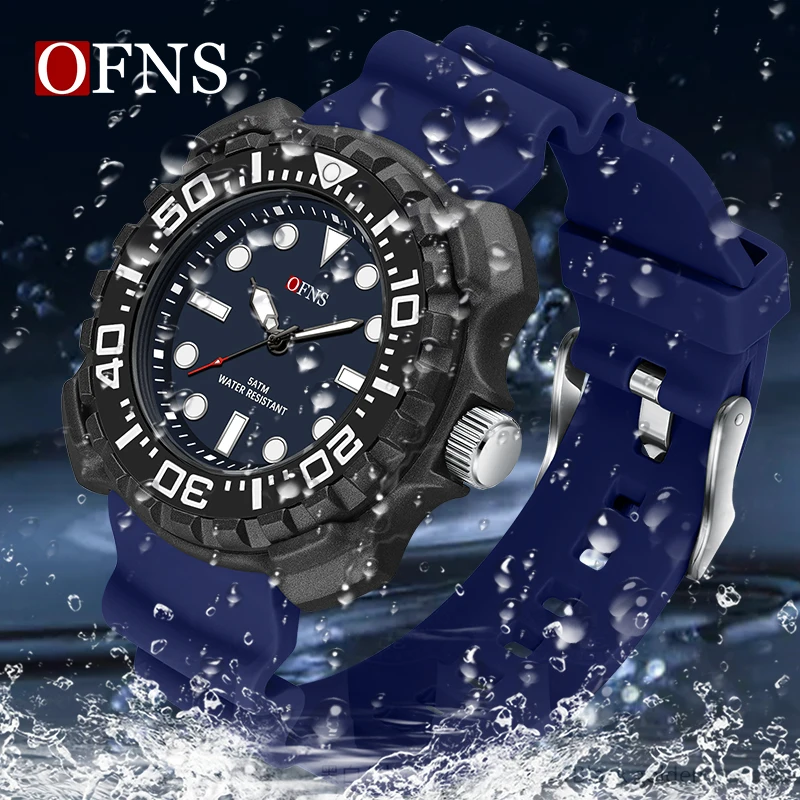 OFNS Men Quartz Watches Top Brand Luxury Silicone Strap Waterproof Sport Quartz Watch Men Business Clock Relogio Masculino