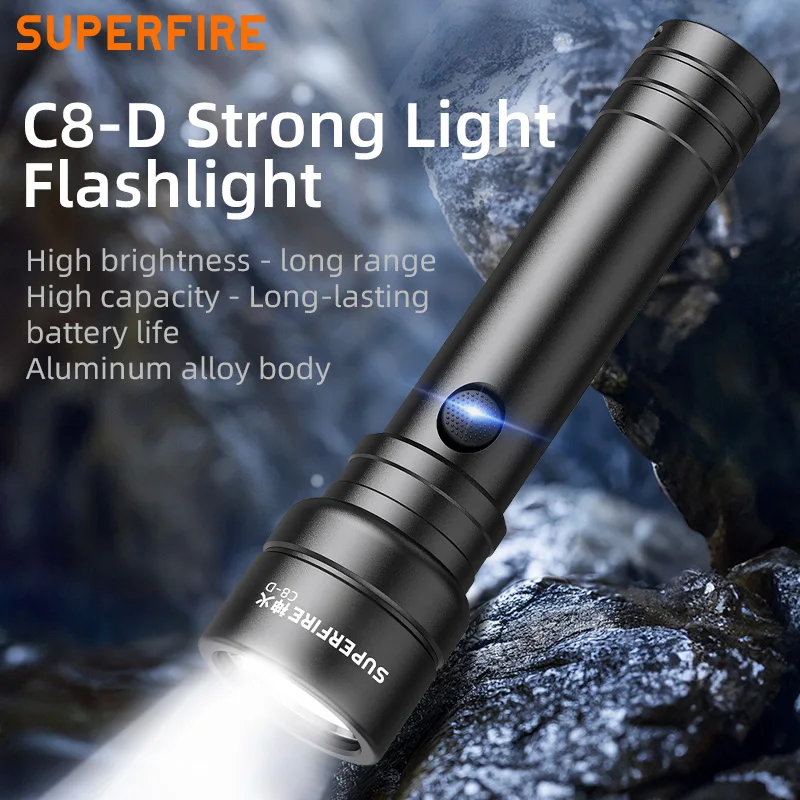 SUPERFIRE C8-D 7W LED Rechargeable Torch Super Bright Flashlight Portable Type-C Aluminum Alloy Light Outdoor Camping Lantern