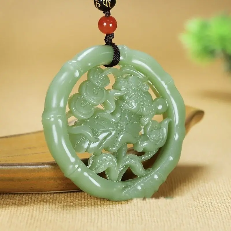 Hetian Jade Flower Blooming Rich Pendant Hollowed Out To Attract Wealth Golden Cicada Sweater Chain Men and Women