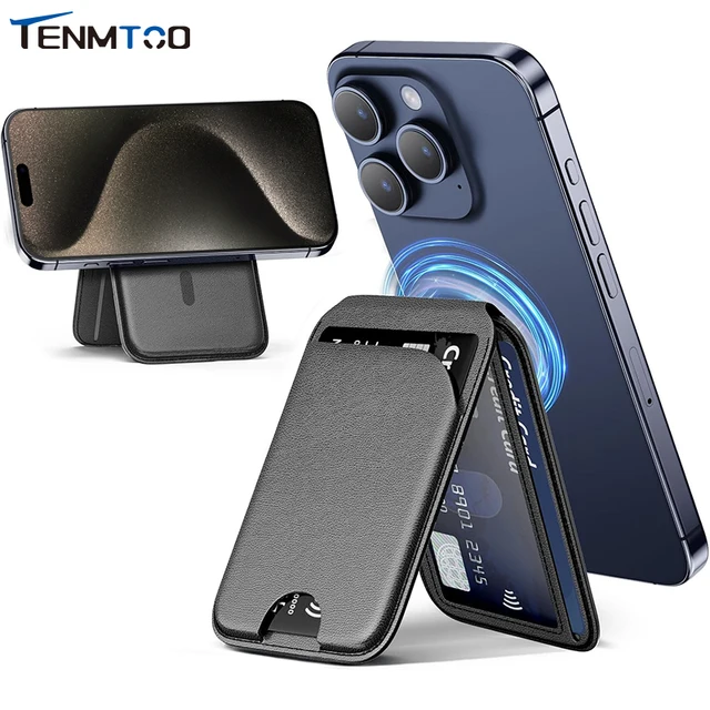 Tenmtoo for MagSafe Wallet Skórzany portfel magnetyczny na iPhone'a ze stojakiem na karty 16 15 14 13 Rozmiar Nie pasuje do iPhone'a Mini 6