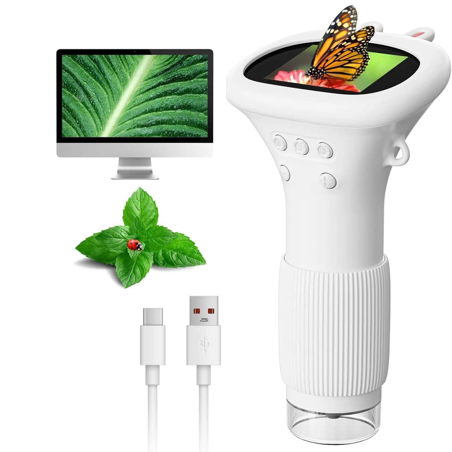 

Микроскоп для детей, карманный портативный 2-дюймовый IPS-экран, 1000X, ручные цифровые микроскопы с 8 регулируемыми светодиодными фонарями, игрушка