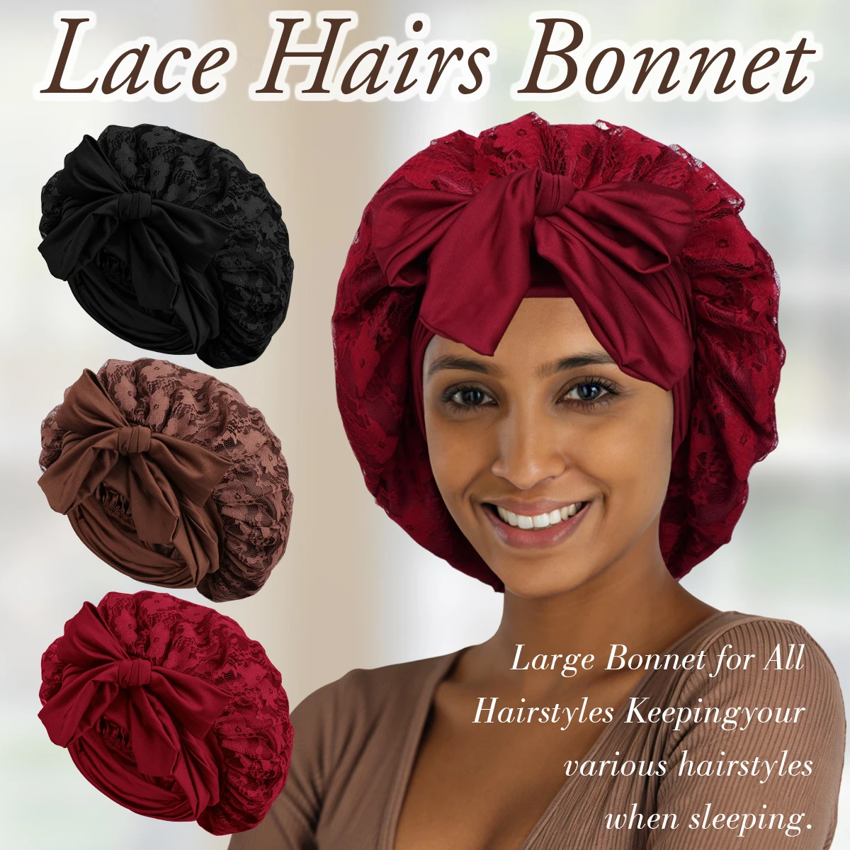 Luxury Women's Lace Sleep Cap with Elastic Band for Curly Or Straight Hair Comfortable Elegant Hair Accessory for Protection