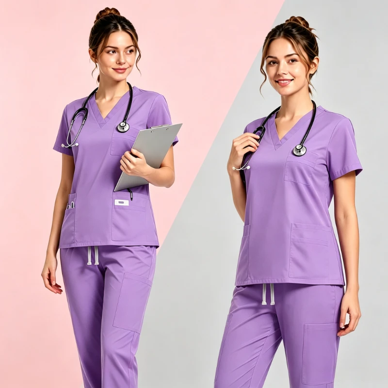 Plus Size Scrubs Set Women Medical Nurse Uniforms Stand Neck V-cut Scrub Top with Pants Vet Doctor Healthcare Workers Workwear