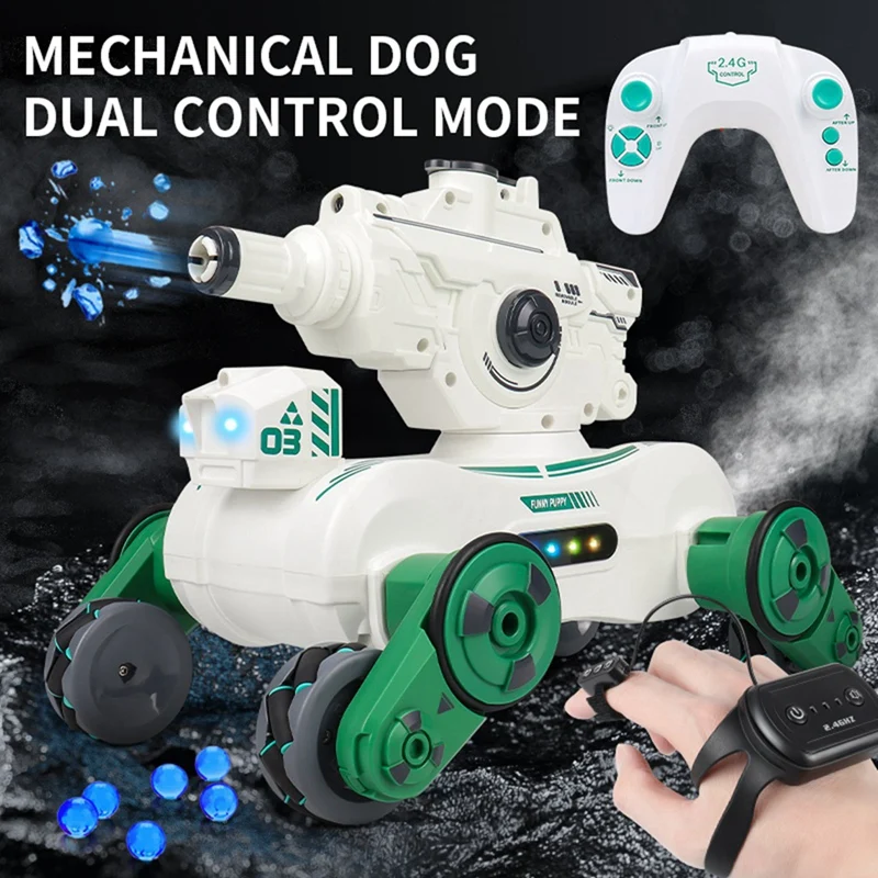 RC Auto Waterbal Robot Hond Spray Muziek Licht Afstandsbediening Gebaar Sensing 2.4G 360 Roterend Schieten Speelgoed