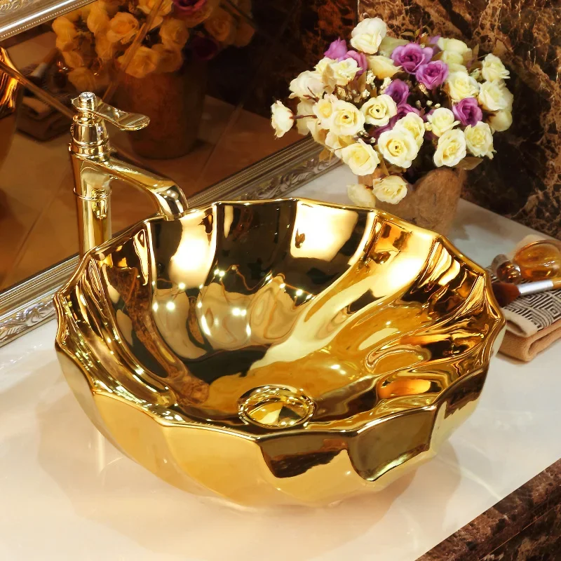 

Ceramic gold countertop basin Art basin Hotel household bathroom Basin Washbasin Washbasin