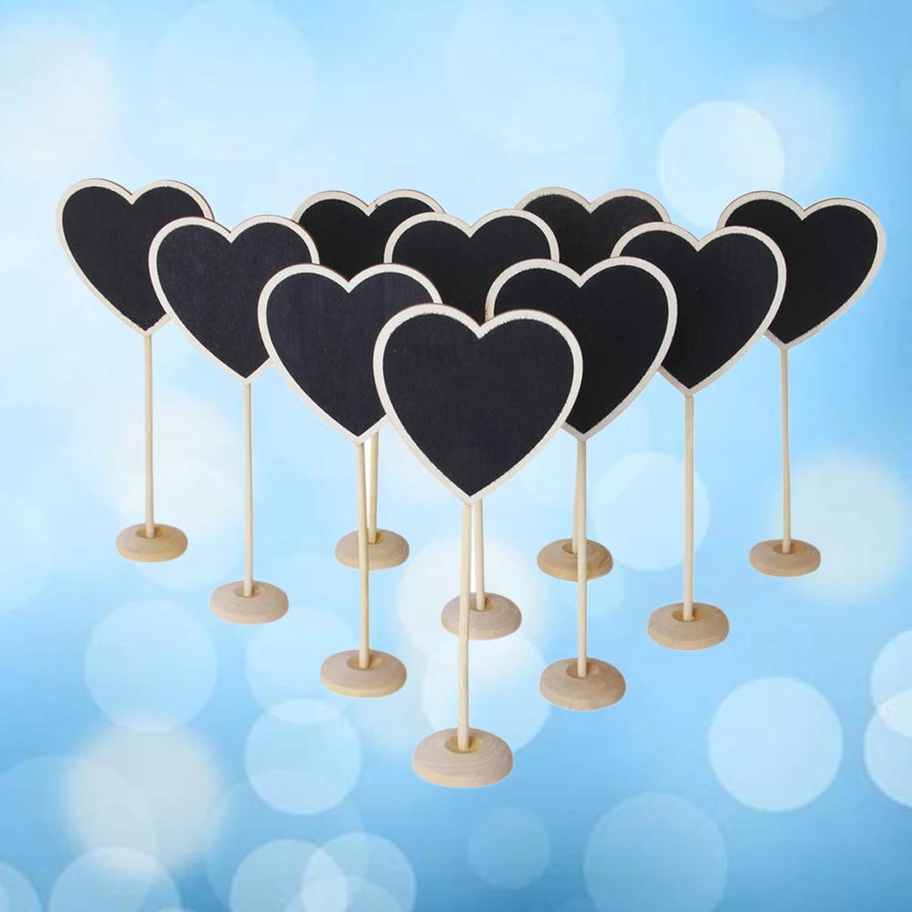 

12pcs Mini Heart Shaped Wooden Message Blackboard Base Included, 7.1X2.9Inch Small Size Black Wood Reception