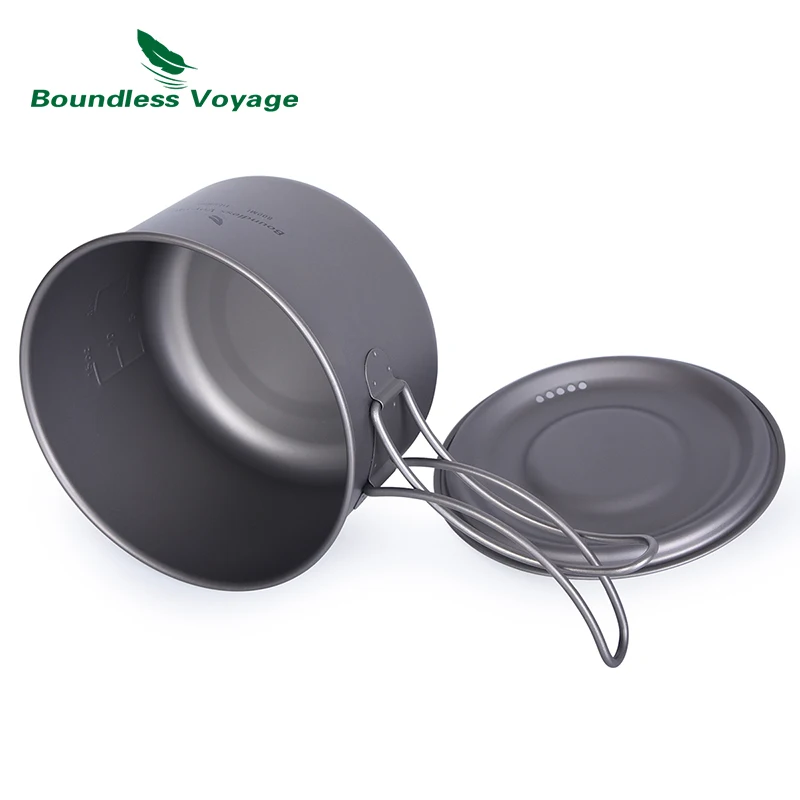 Imagem -02 - Boundless Voyage-titanium Camping Pot Panelas ao ar Livre Ultraleves Louça de Cozinha com Alça Dobrável e Tampa Ti2041c 800ml