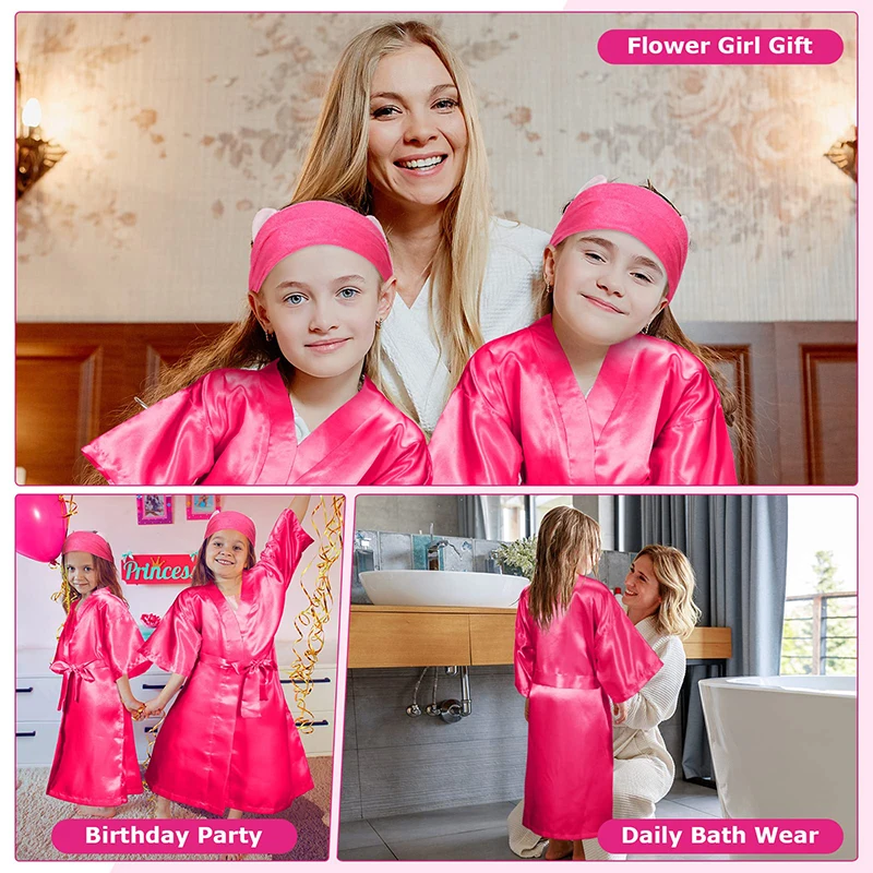 5-15Set Spa Party Robes Girls Kimono Satin Robe Kids Birthday Slumber Party Costume Pink Party Favors Birthday Squad Robe