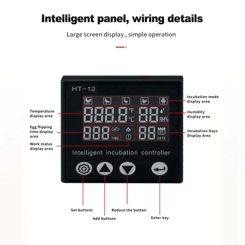 HT-12 LCD Screen Temperature And Humidity Controller  Solar Incubator Controller Temperature Controller Control Table