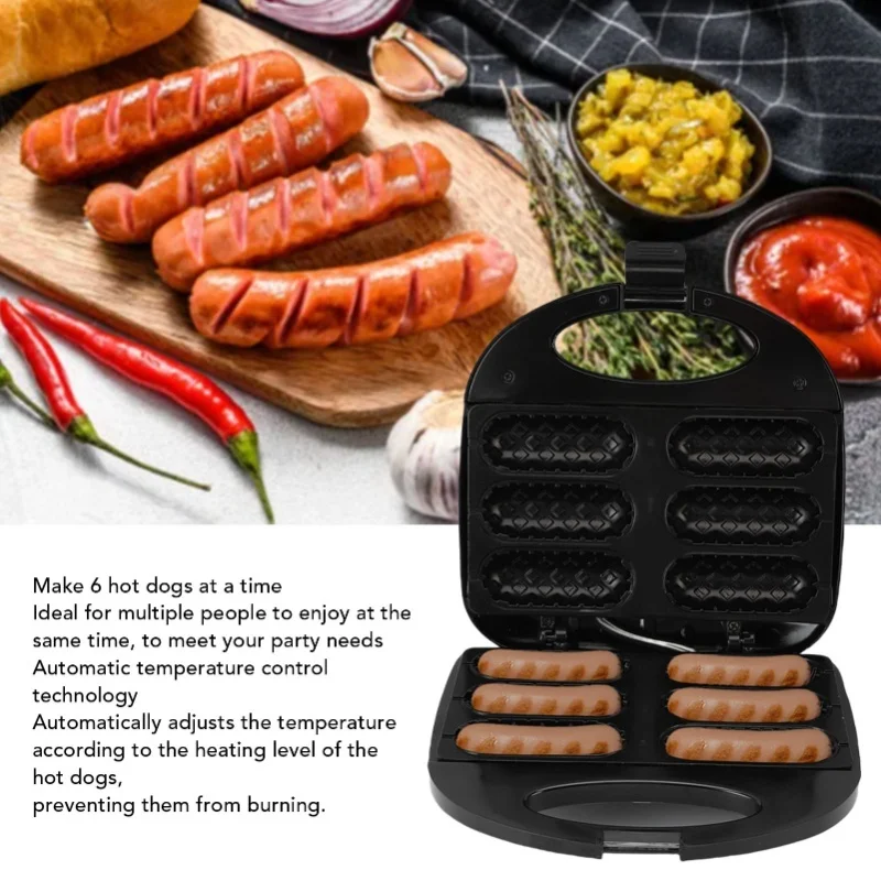750W Corn Dog Maker Fast Heating 6 Hotdog Capacity Auto Temperature Control Anti Stick Hot Dog Waffle Machine 110V/220V