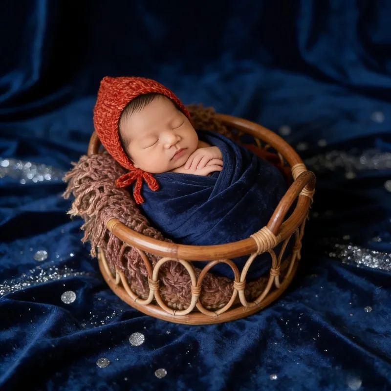 Newborn Studio Shooting Props 1pc Brown Round Vine Woven Basket Baby Photo Shoot Chair Accessories Fotografie Tools for Studio