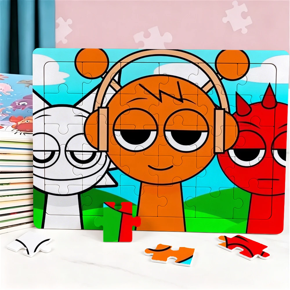 30pcs Sprunki Puzzle Kawaii CartoonCharacter Print Puzzle Family Birthday Party Puzzles Educational Learning Toys Birthday Gift
