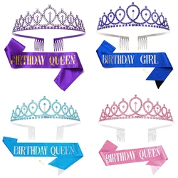 ZANLLOY Princess Birthday Party Decoration Glittering Crown Girl Rhinestone Headband Girl Belt Queen Crown Jewelry Gift