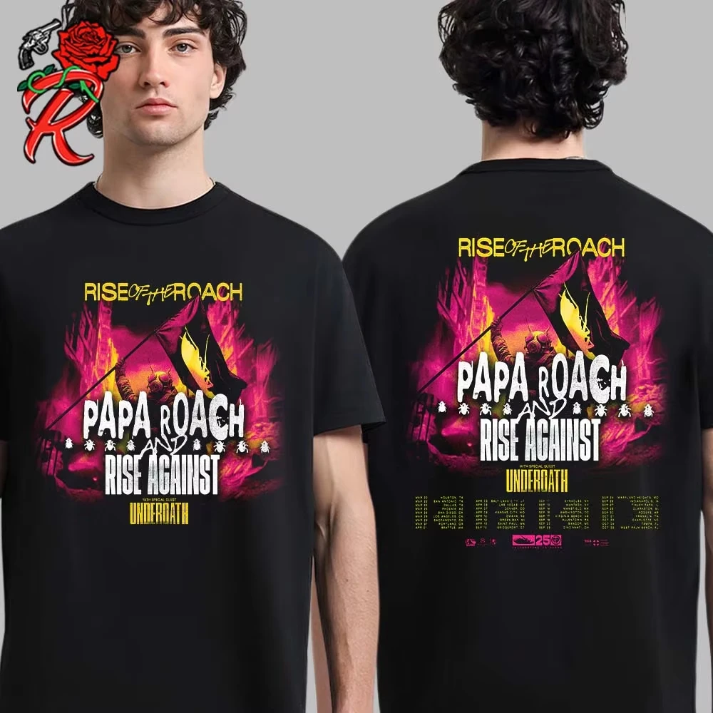 2026 Papa Roach Rise Against Cotton T Shirt Men Rock Band Print Short Sleeve Tee Summer Casual Streetwear Oversized T-shirt