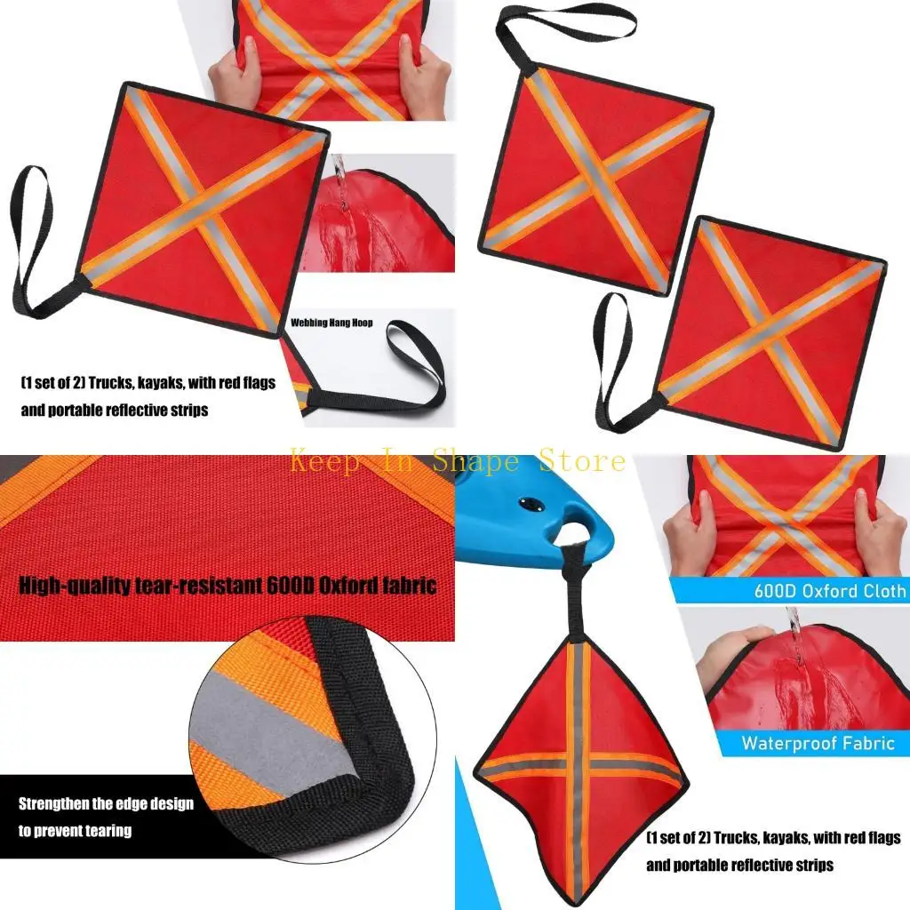 U1JC 2Pcs Kayak Canoes Safety Travel Flag Reflective Warning Flag with Webbing Red Kayak Flag Travel Trailer Tow Accessory