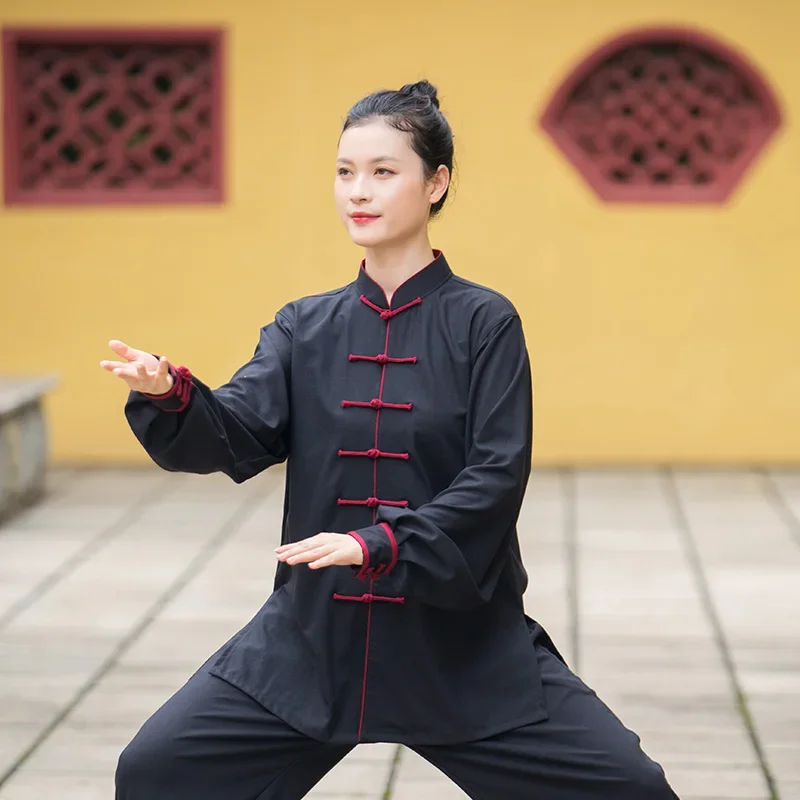 Cotton and Linen Tai Chi Uniform Woman Kung Fu Suit Man Long Sleeve Wushu Martial Arts Clothing Morning Exercise Taiji Outfit