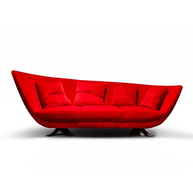 Italian minimalist small apartment living room fiberglass special-shaped sofa lobby rest red