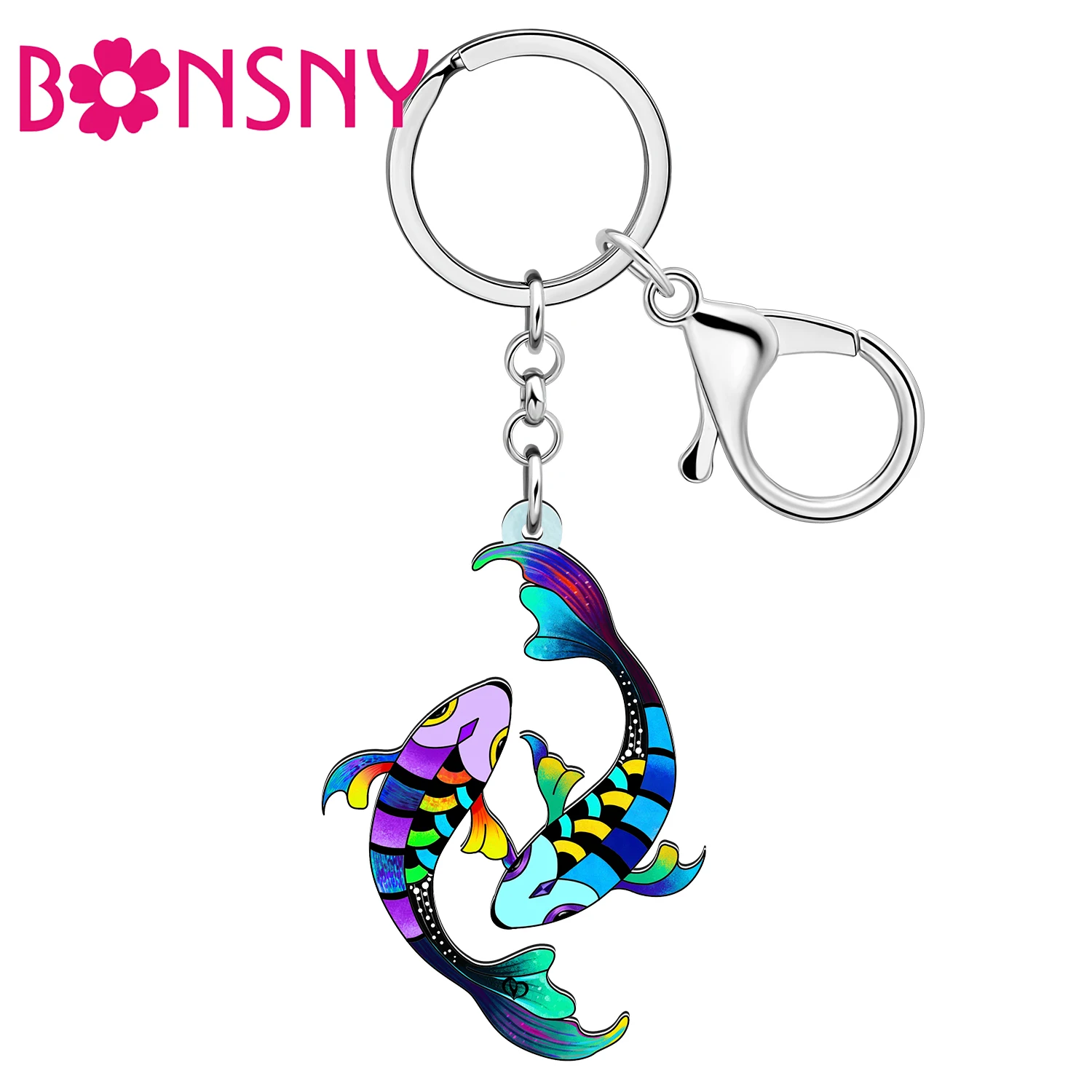 BONSNY akrilik balık takımyıldızı anahtarlıklar zodyak anahtarlık araba çanta çanta anahtarlık takı doğum günü hediyeleri arkadaş çocuk için