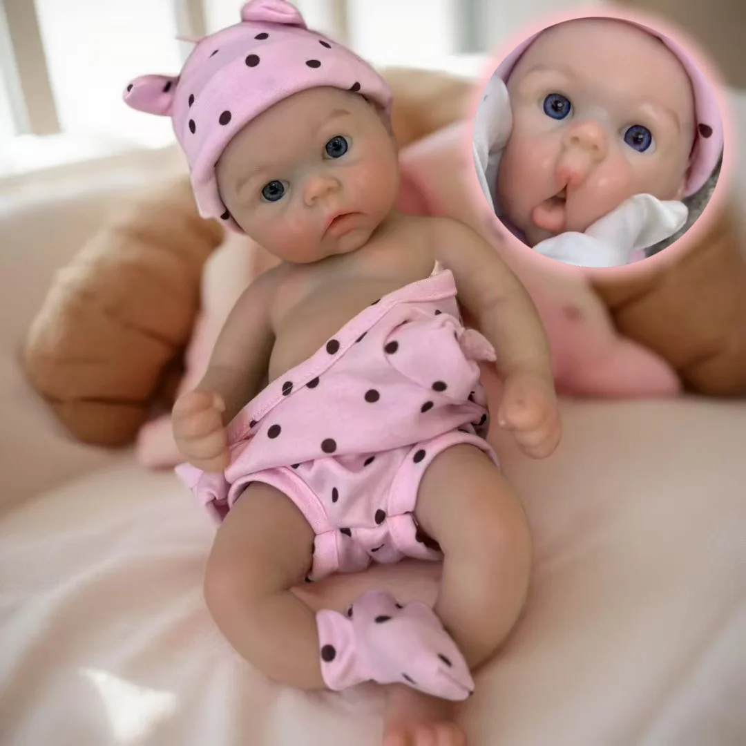 

Open Eyes 33CM bebê reborn de silicone sólido Girl Doll Hanamde Painted Skin Open Mouth & Washable Newborn Doll