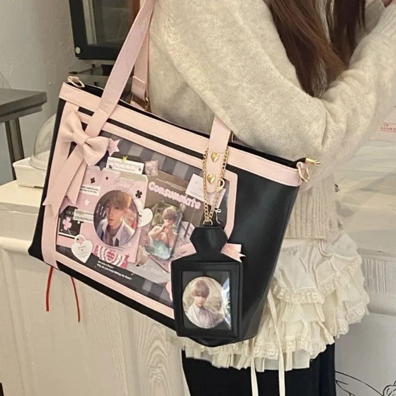 Women Handbag Bow PU Leather Itabag Tote Bag Large Capacity Clear, Window Display Crossbody Shoulder Bowknot For Girls Gift New