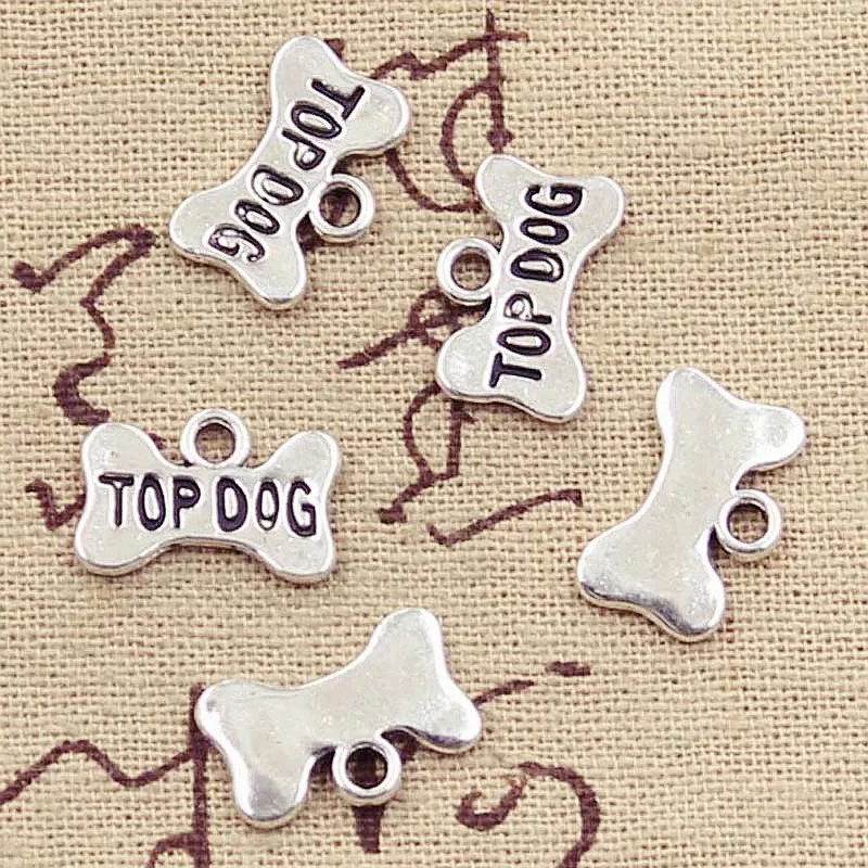 20pcs Charms Top Dog Bone Nameplate 10x16mm Tibetan Silver Color Pendants DIY Antique Making Handmade DIY Findings Crafts