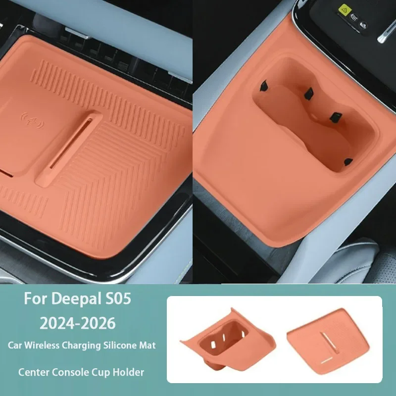 For Changan Deepal S05 2024-2026 Car Silicone Wireless Charging Pad Anti-slip Water Cup Holder Interior Modification Accessories