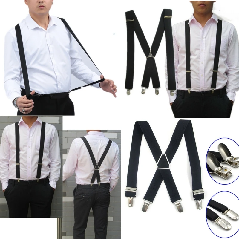 Bretelles élastiques réglables pour hommes et femmes, bretelles arrière X, pantalons pour fj2.5 cm, largeur 4 clips