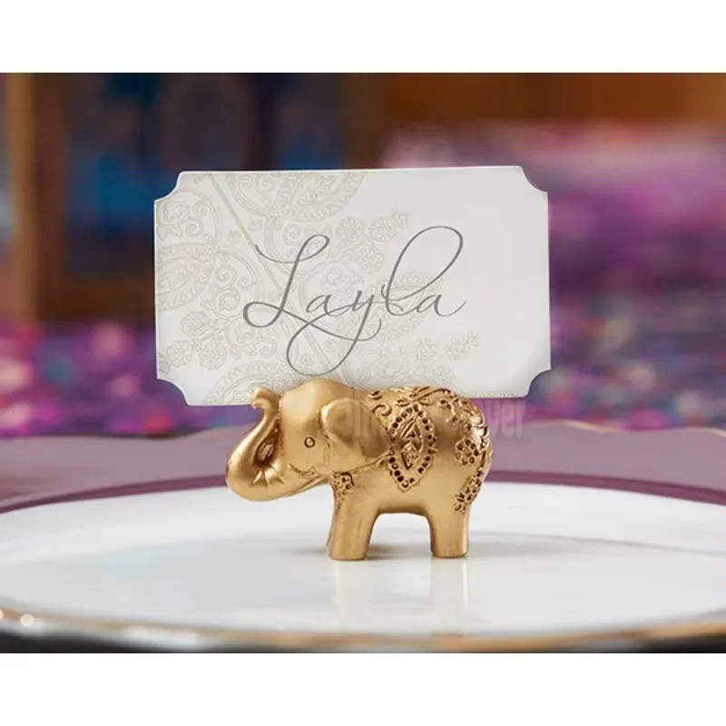 

Hot Sell 200pcs Golden Elephant Place Card Holder Holders Name Number Table Place Wedding Favor Gift Unique Party Favors