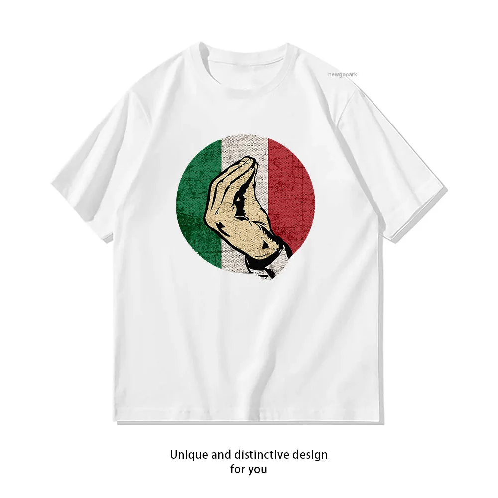 Italienische Handgesten, singende Sprache, lustige Italien-Flagge, Vintage-T-Shirt für Damen und Herren, lässige Baumwoll-T-Shirts mit Aufdruck, Streetwear für Erwachsene