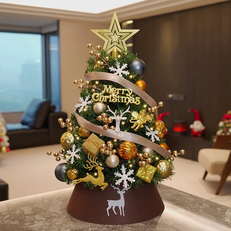 Mini Christmas Tree Set Christmas Desktop Home Golden Coffee Christmas Tree Decoration