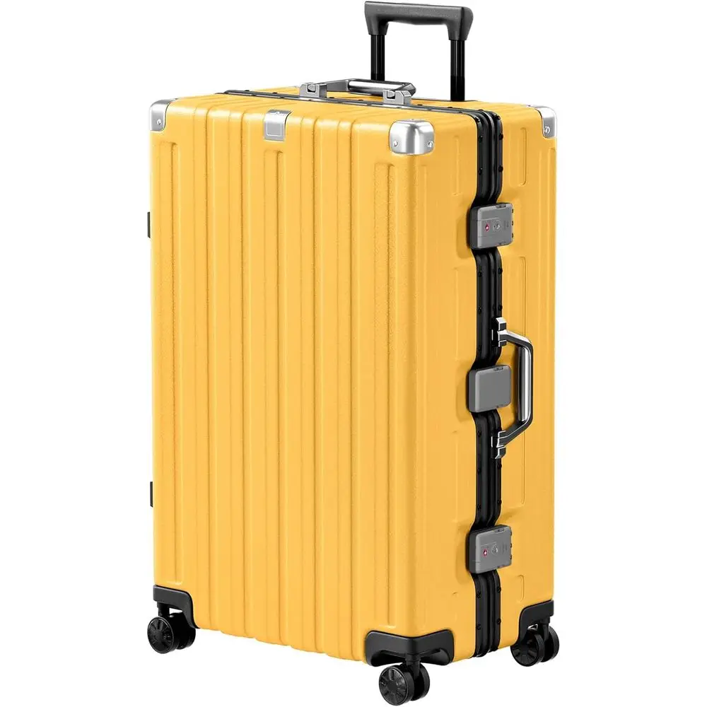 

28 Inch Aluminum Frame No Zipper Hard Shell Checked Luggage PC ABS TSA Lock Spinner Wheels Travel Suitcase (Yellow )