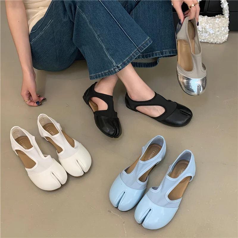 

Новые женские сандалии-слипоны с раздельным носком, модные элегантные туфли-лодочки на мягкой плоской подошве