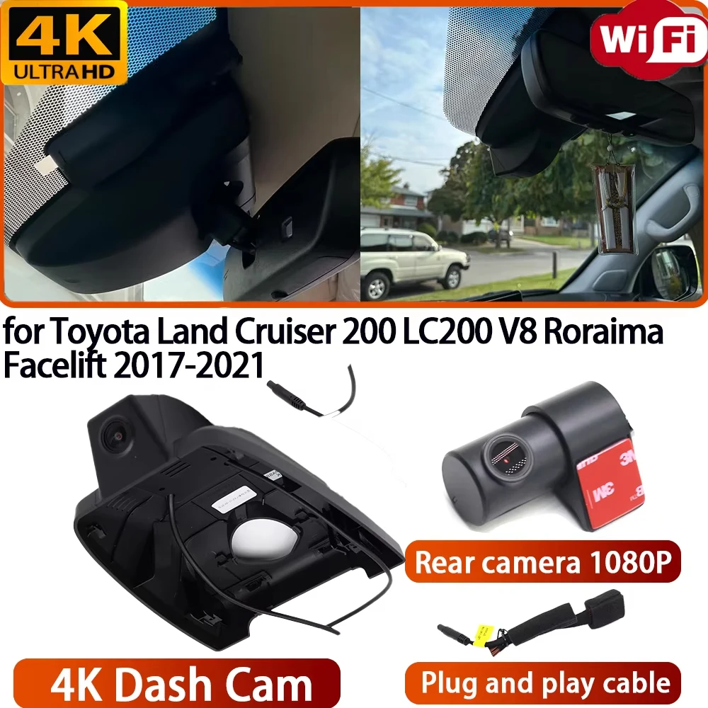 for Toyota Land Cruiser 200 LC200 V8 Roraima Facelift 2017-2021 Video Recorder 4K DVR Dash Cam Wifi Camera 170° Wide Angle
