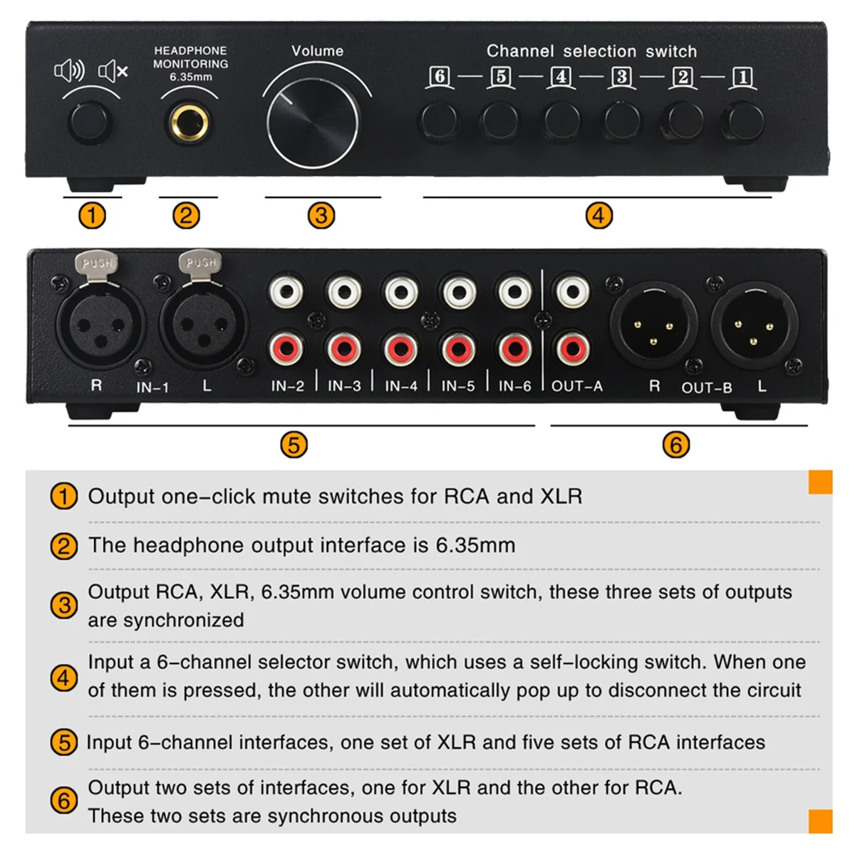 

New 3C- 6 Input 3 Output Audio Signal Selector Switcher Balanced Line Selector Active Speaker Volume Controller Selector