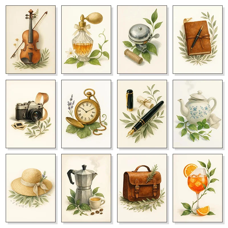 Vintage Film Camera Posters Polished Ceramic Teapot Pocket Watch Watercolor Prints Canvas Painting Wall Pictures Home Room De