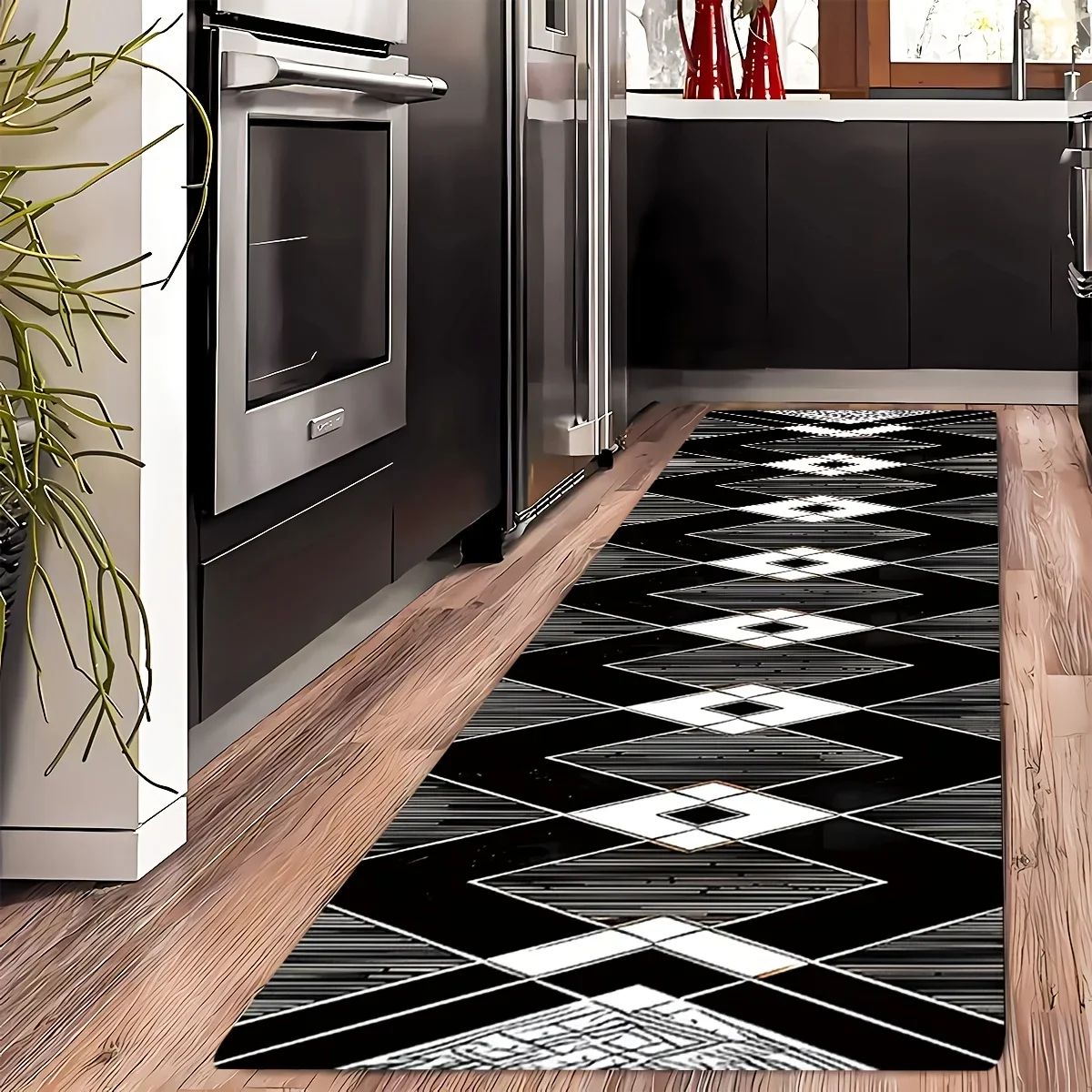 a 1pc Bohemian Geometric Pattern Runner Carpet, And Non-Slip, Suitable for Entrances, Hallways, Corridors, Studies, And Can Be