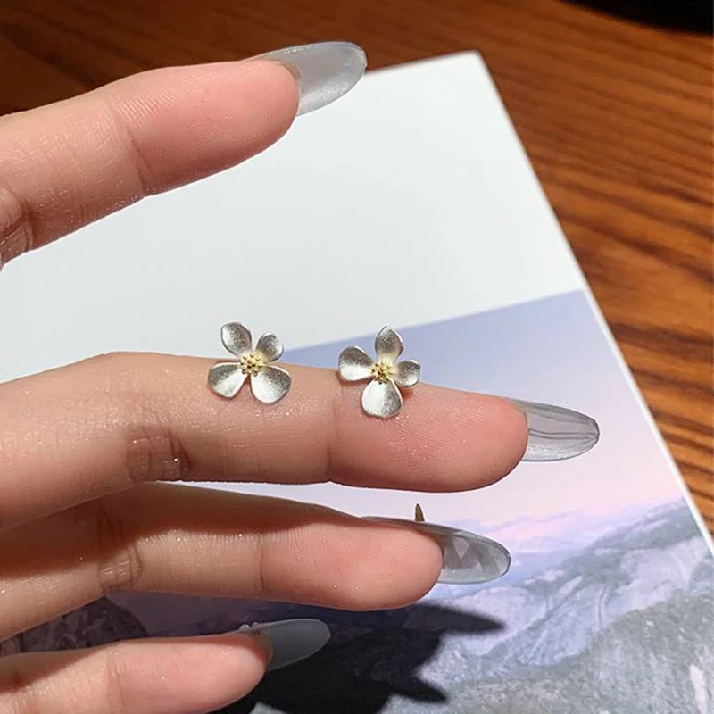 حقيقي 925 فضة صغيرة غير النظامية قرط صغير زهري للنساء الحد الأدنى غرامة مجوهرات هندسية البوهيمي اكسسوارات