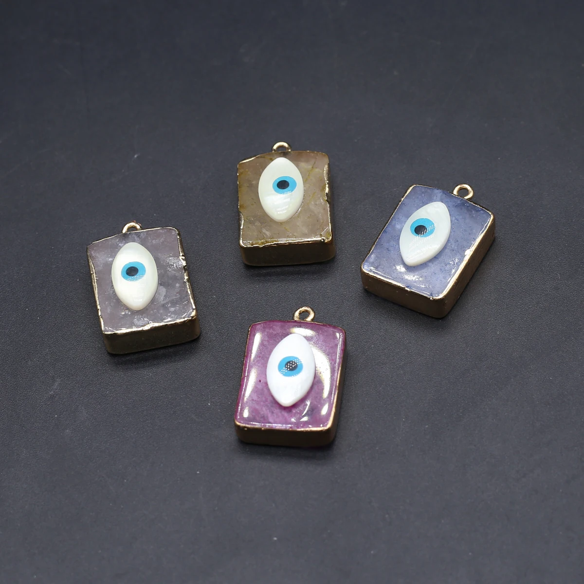 6PCS Random Natural White Stone Add Color Devil's Eye Rectangle Pendant Jewelry Making DIY Necklace Earrings Accessories Gift