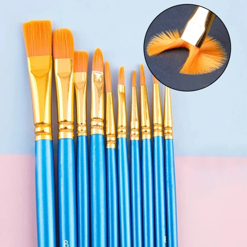 10pcs Oil Painting Pen Watercolor Water Powder Painting Pen Brush Set Plastic Rod for Acrylic Painting, Miniature Detailing Art