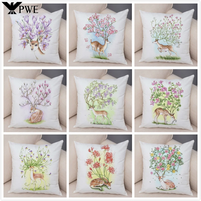 

New Nordic Reindeer Peach Print Pillowcase Office Furniture Sofa Cushion Cover 45*45cm